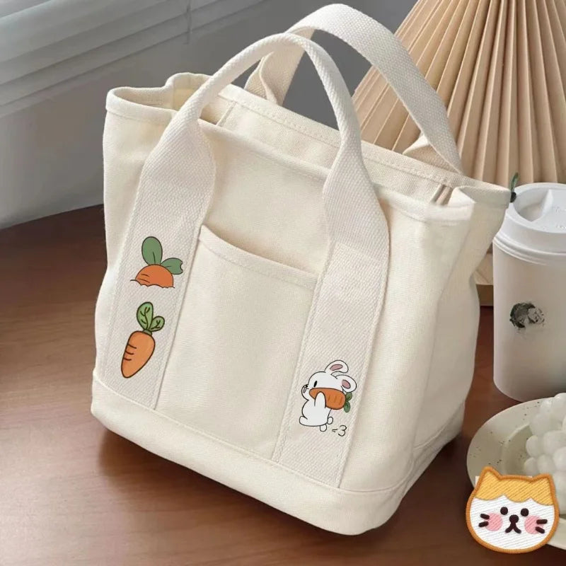 Cute Rabbit & Carrot Canvas Tote Bag – Casual Shoulder Bag