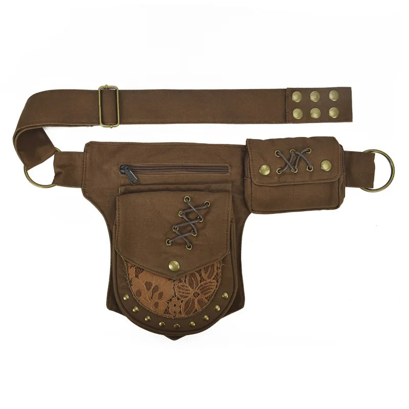 Men S Women Waist Bags Retro Rivets Mobile Phone Storage