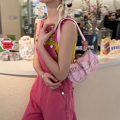 Y2K Korean Style Shoulder Bag with Chain & Star Studs