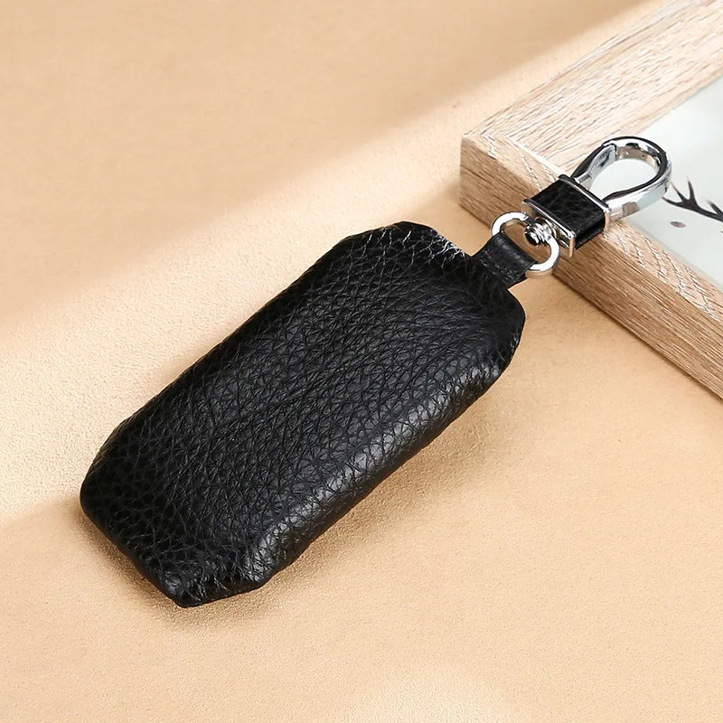 Genuine Leather Car Key Case Cowhide Lychee Pattern Universal Car Key Cover - Waterproof