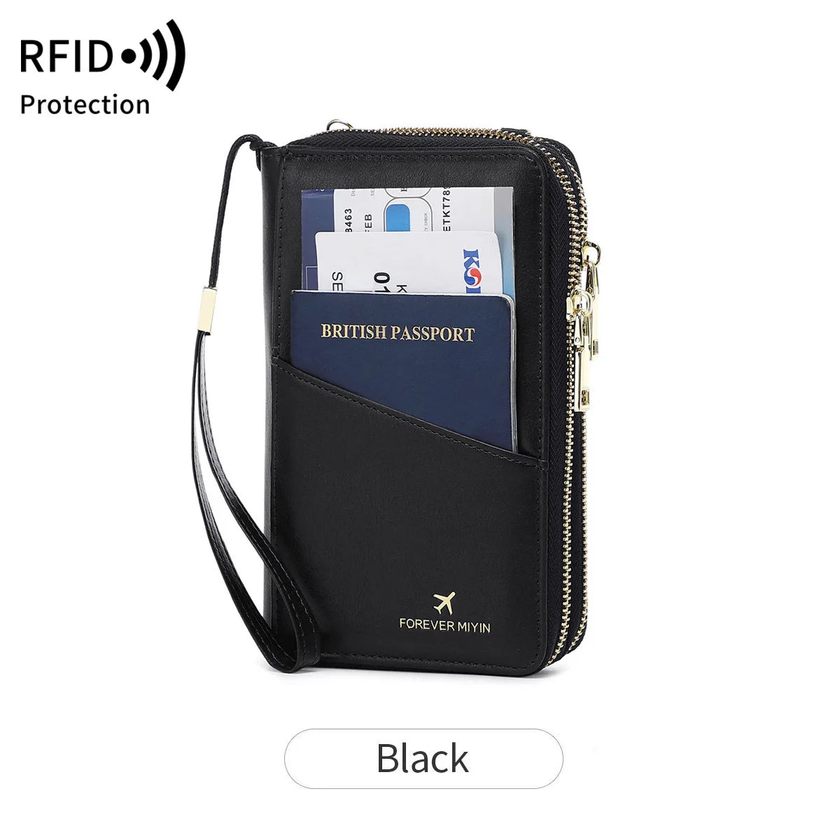 Rfid Security Brush Passport Multi-Function Storage Documents Air Tickets Travel Long Double Zipper
