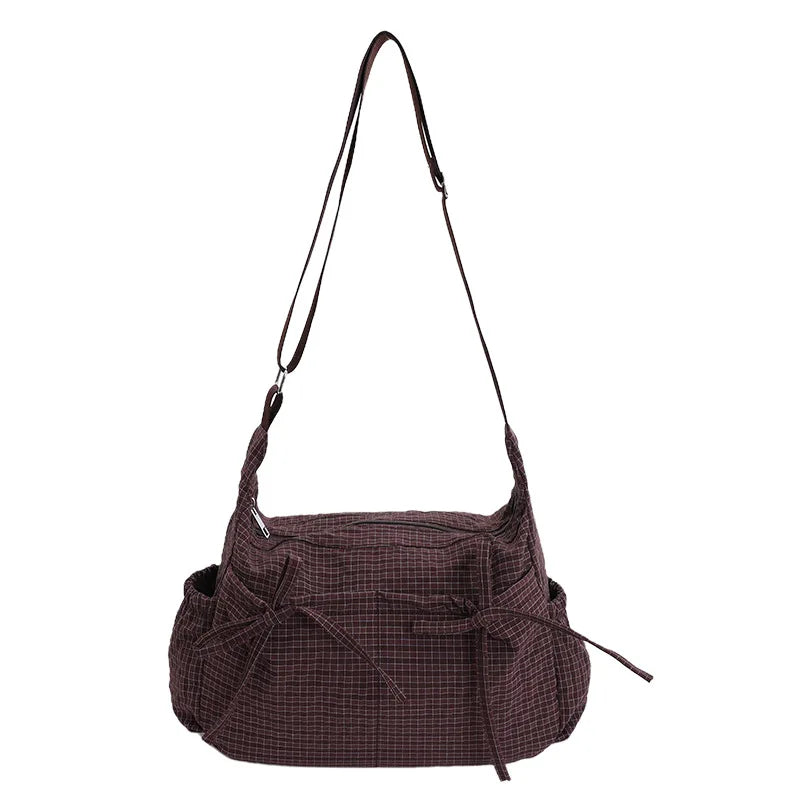 Plaid Bow Crossbody Bag – Large Capacity Soft Shoulder Tote