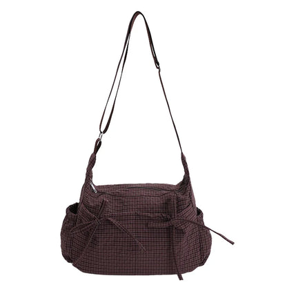Plaid Bow Crossbody Bag – Large Capacity Soft Shoulder Tote