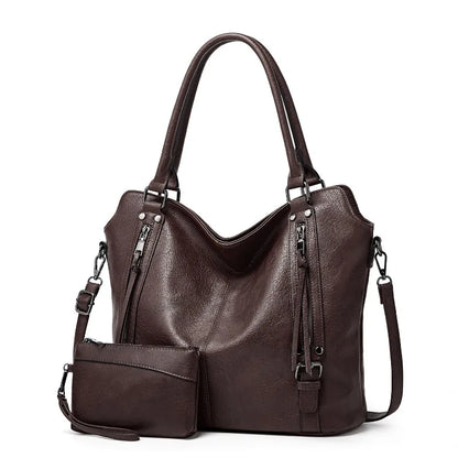 2-Piece Vintage PU Leather Handbag & Wristlet Purse Set