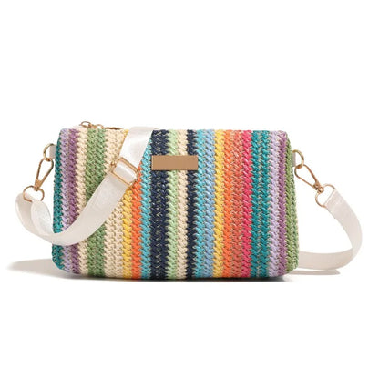 Colorful Striped Woven Crossbody Bag with Wide Adjustable Strap