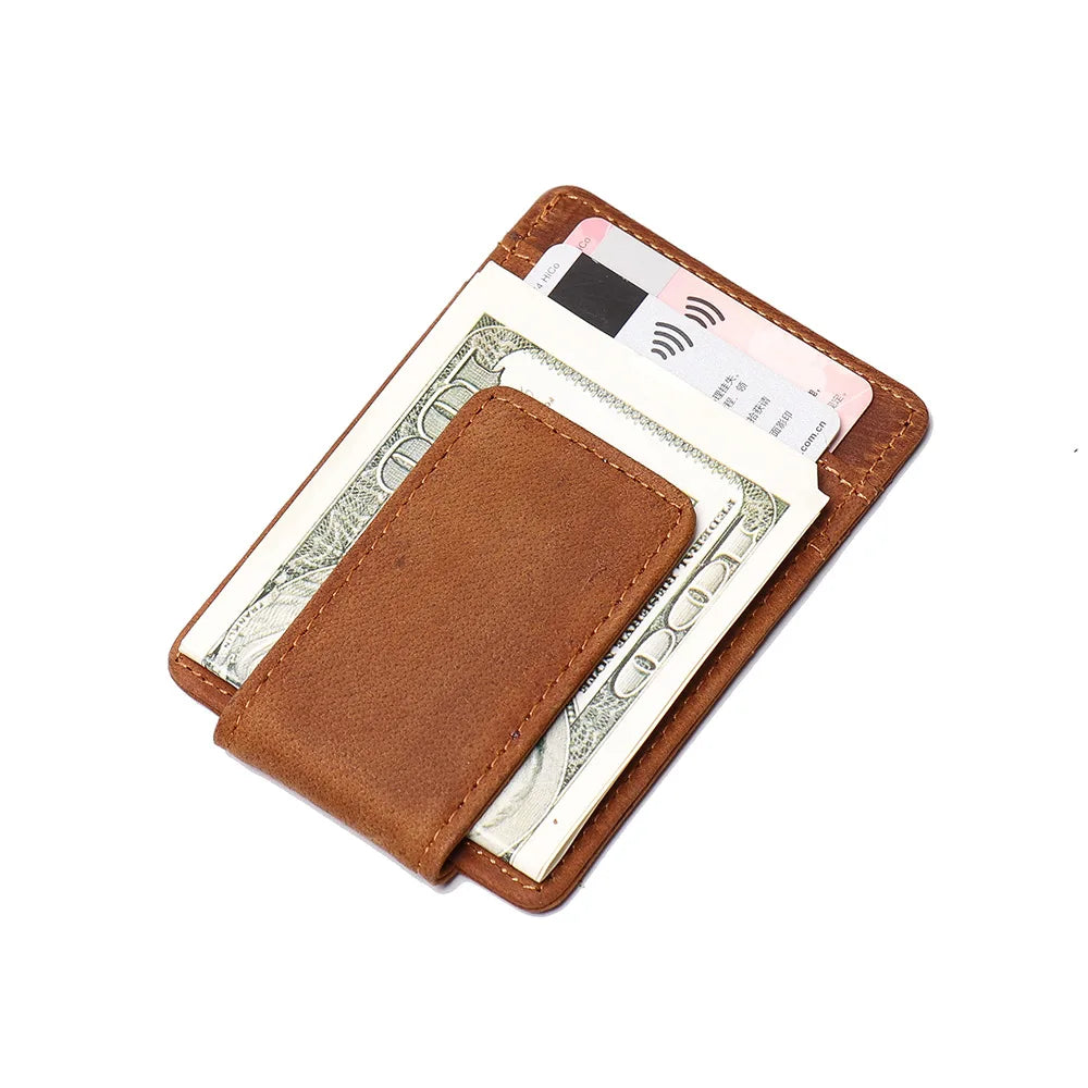 Crazy Horse Cowhide Men S Rfid Card Case Multi-Slot Magnetic Card Holder