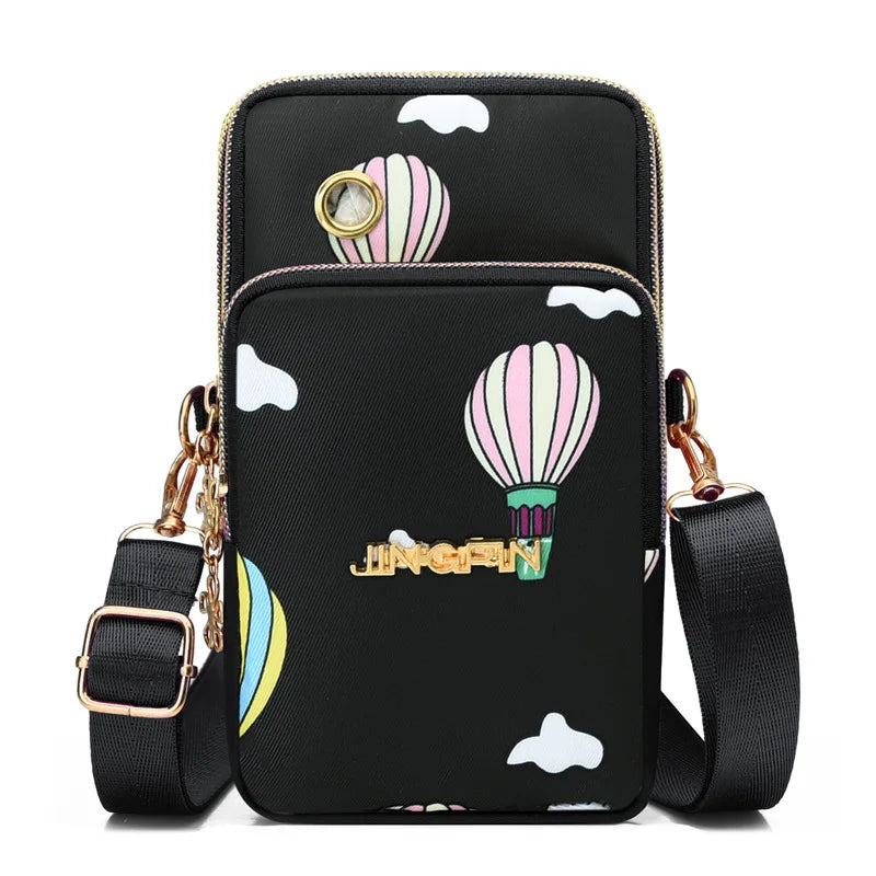 Mini Crossbody Phone Bag with Multi Zipper Pockets & Gold Hardware