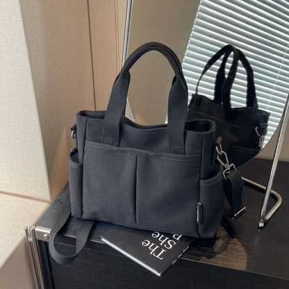 Canvas Tote Bag with Crossbody Strap & Multi-Pocket