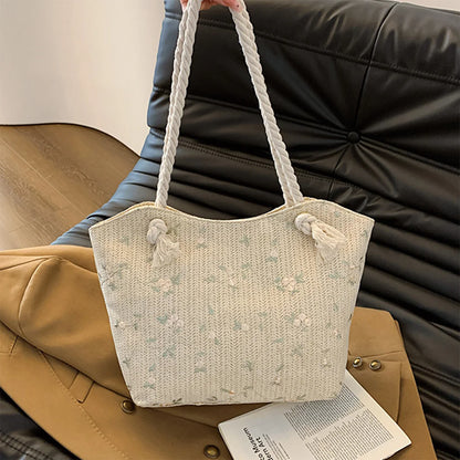 Spring Summer Styles Beach Straw Woven Women Shoulder Bag Flower Embroidery Handbags Large Capacity