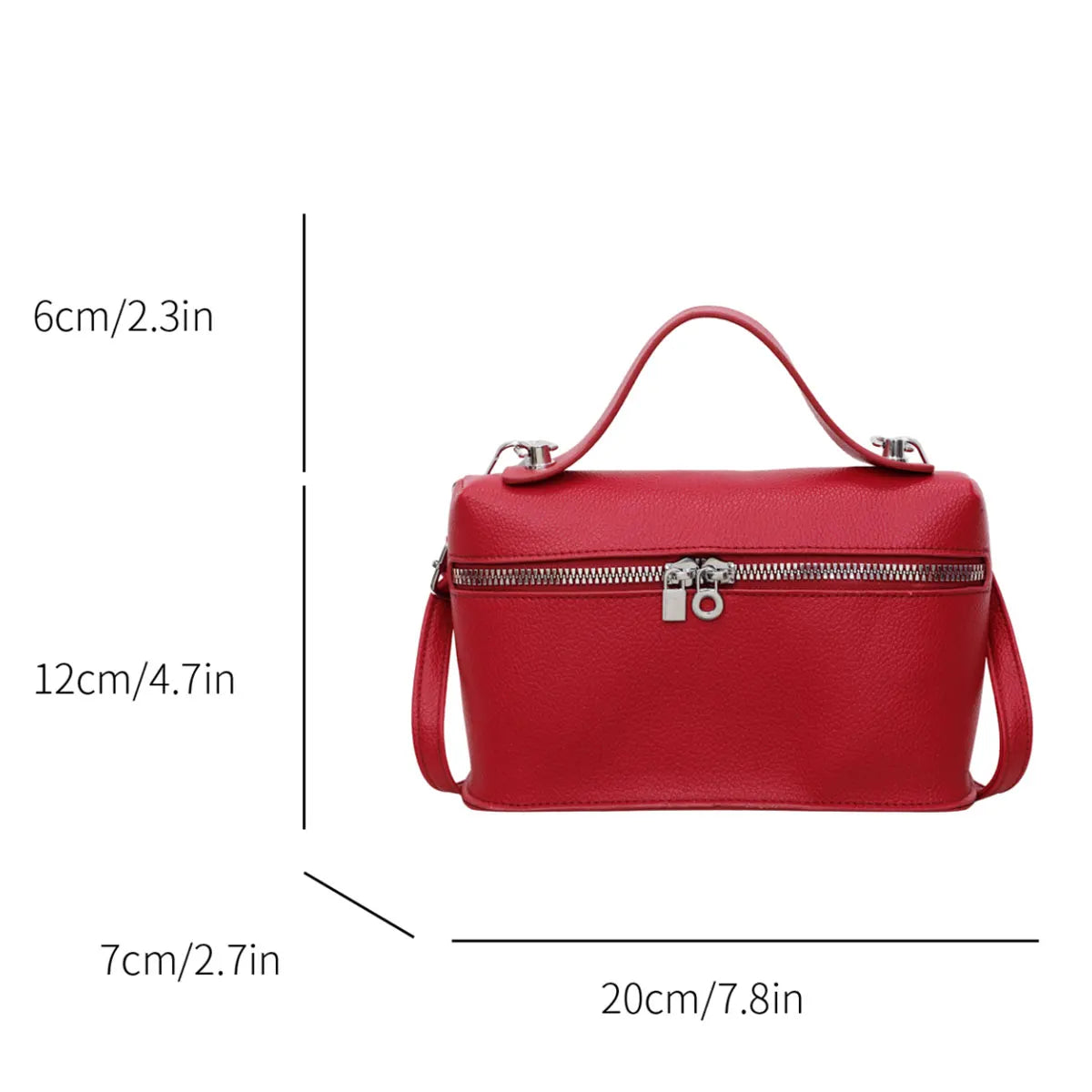 Minimalist Trend Solid Color Box Bag Litchi Pattern Portable Carrying Crossbody Daily Commuting