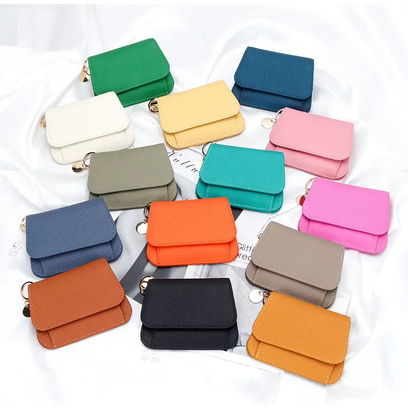 Women S Purse Leather Short Cowhide Rfid Multi-Card Bag Zipper Premium Coin