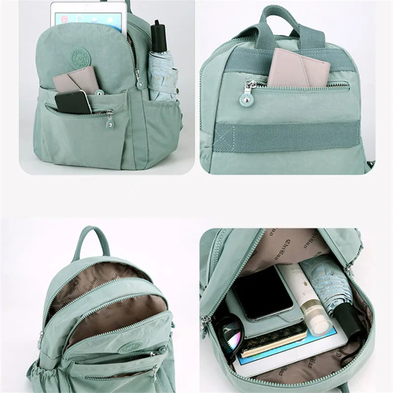 Multi-Pocket Nylon Tote Bag Lightweight Nylon Backpack Women - Waterproof