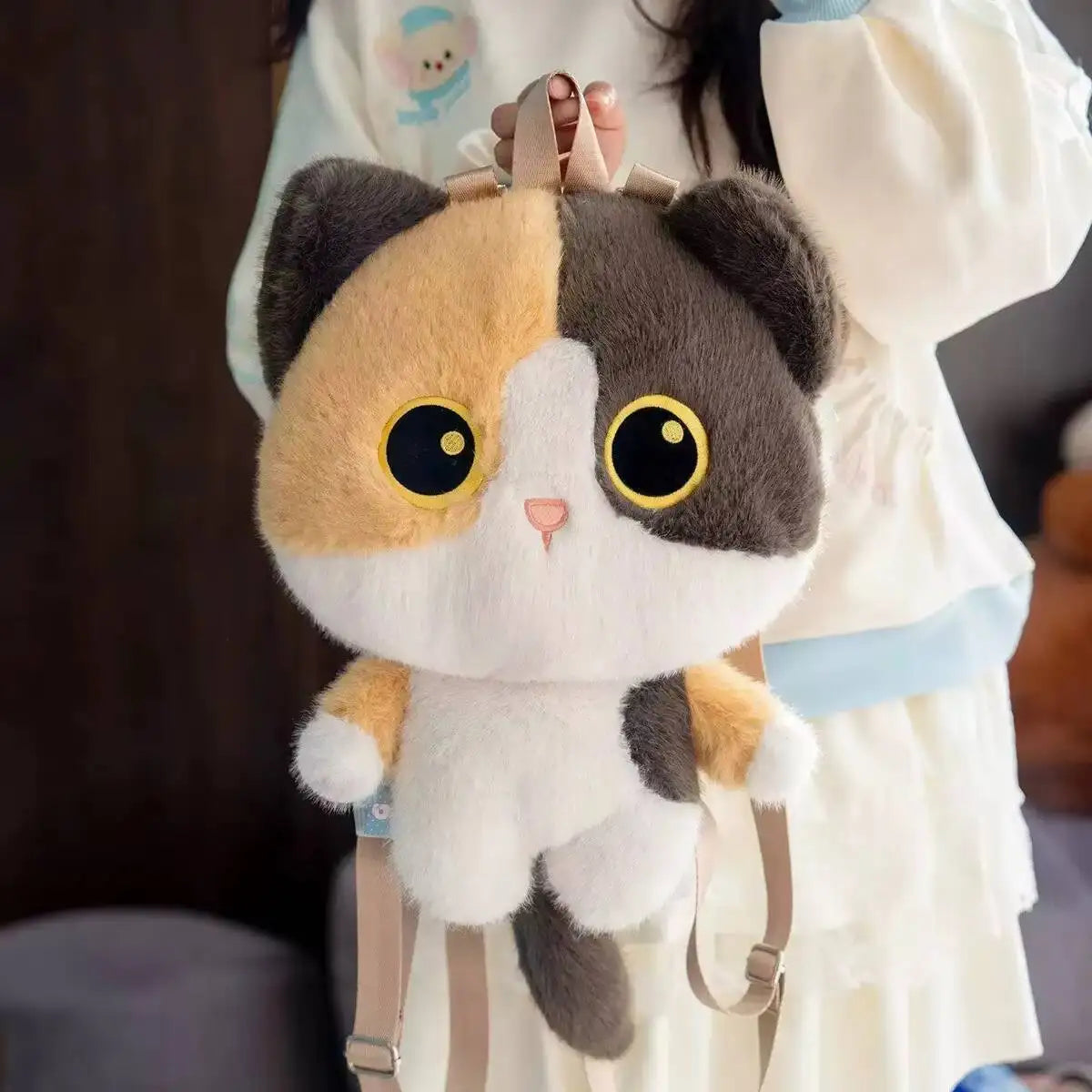 Kawaii Cat Plush Backpack – Cute Stuffed Kitten Shoulder Bag