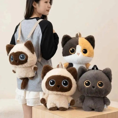 Kawaii Cat Plush Backpack – Cute Stuffed Kitten Shoulder Bag