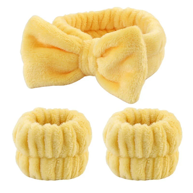 Coral Fleece Spa Headband & Wristband Skincare Set