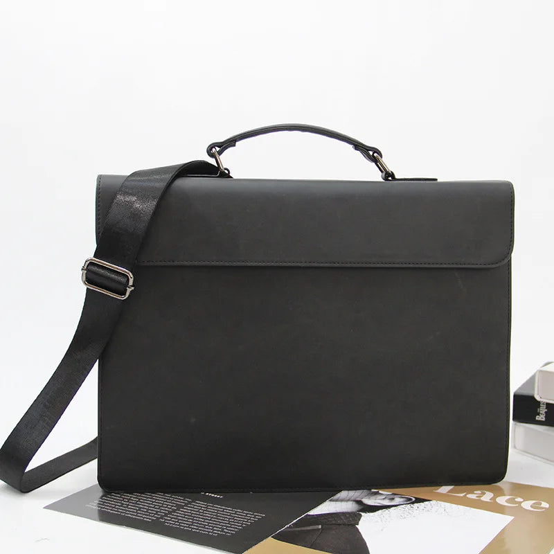 13-Inch Laptop Bag Pu Leather Retro Handbag Briefcase Simple Spacious Single-Shoulder Crossbody Bag