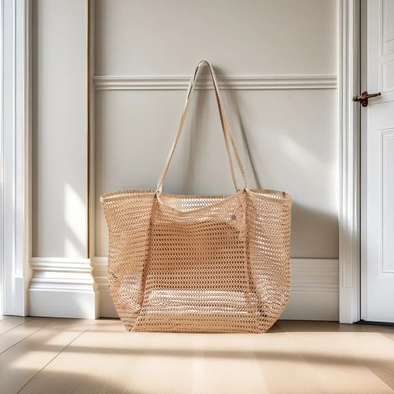 Homefish Large Capacity Woven Polyester Beach Tote Bag Women Durable Open Top Travel Shopping Daily