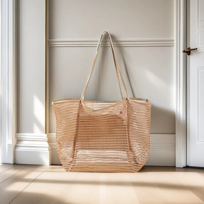 Homefish Large Capacity Woven Polyester Beach Tote Bag Women Durable Open Top Travel Shopping Daily