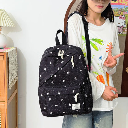 Lovely Sweet Polka Dot Floral Print Backpack Teen Girls Lightweight Large Storage Versatile School