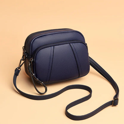Solid Color Fashionable Rivet Zipper Women's Mobile Phone Bag Simple Soft Leather Shoulder Crossbody Small Square Bag Handbag