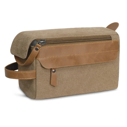 Travel Portable Large Capacity Storage Canvas Crazy Horse Leather Stitching Color Contrast Wash