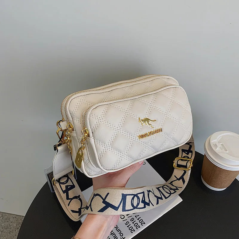 Argyle Pattern Shoulder Bag – Multi-Pocket Crossbody Leather Bag for Women