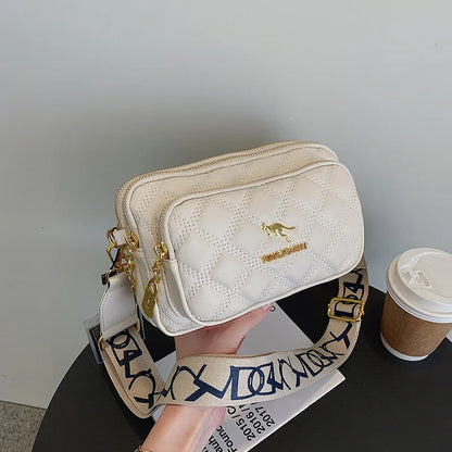 Argyle Pattern Shoulder Bag – Multi-Pocket Crossbody Leather Bag for Women