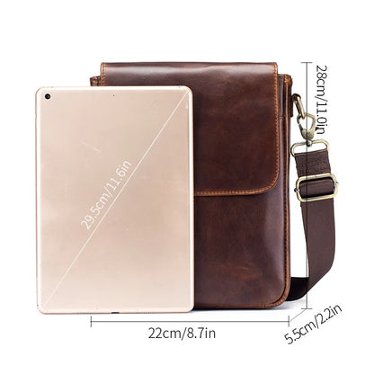 Top-Grain Cowhide Men S Single-Shoulder Bag Large-Capacity Retro Genuine Leather Men S Crossbody Bag