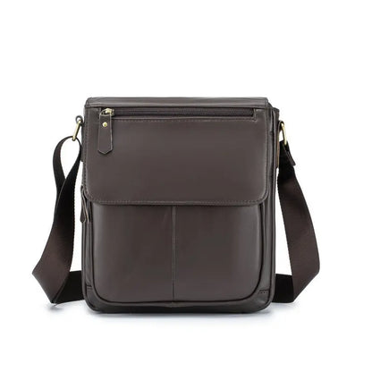 Head Layer Cowhine Retro Cover Type Diagonal Cross Bag Commuting Large Capacity Real Leather Men S