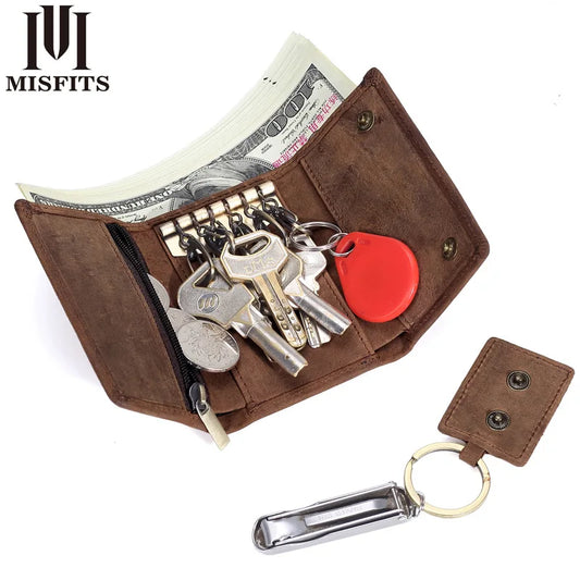 Real Leather Key Bag Multi-Function Triple Fold Change Purse Head Layer Cowhine Car Men Women