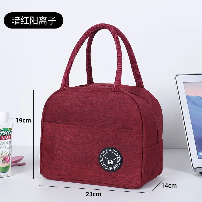 Simple Zipper Insulation Bag Aluminum Foil Thickened Lunch Box Handheld Double Bento Student - Thick