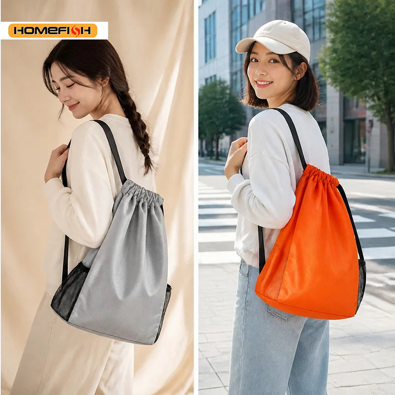 Homefish Sports Drawstring Backpack Large Capacity Sackpack Gym Swim Beach Basketball Bag Fitness