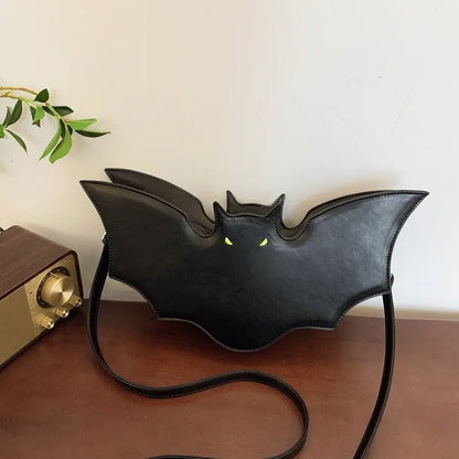 Halloween Bat Shaped Pu Leather Shoulder Crossbody Bag Glowing Eye Novelty Horror Themed Party