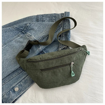 Lightweight Corduroy Fanny Pack Crossbody Bag Fashionable Retro Style Casual Chest Waist Fresh