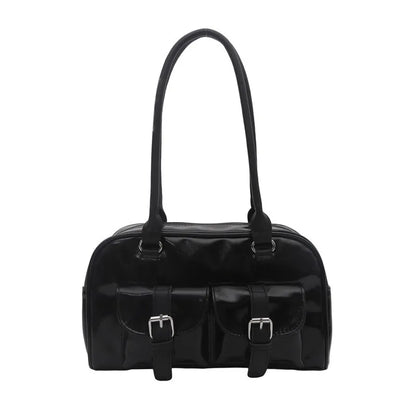 Patent Leather Tote Bag for Women – Retro Buckle Shoulder Handbag