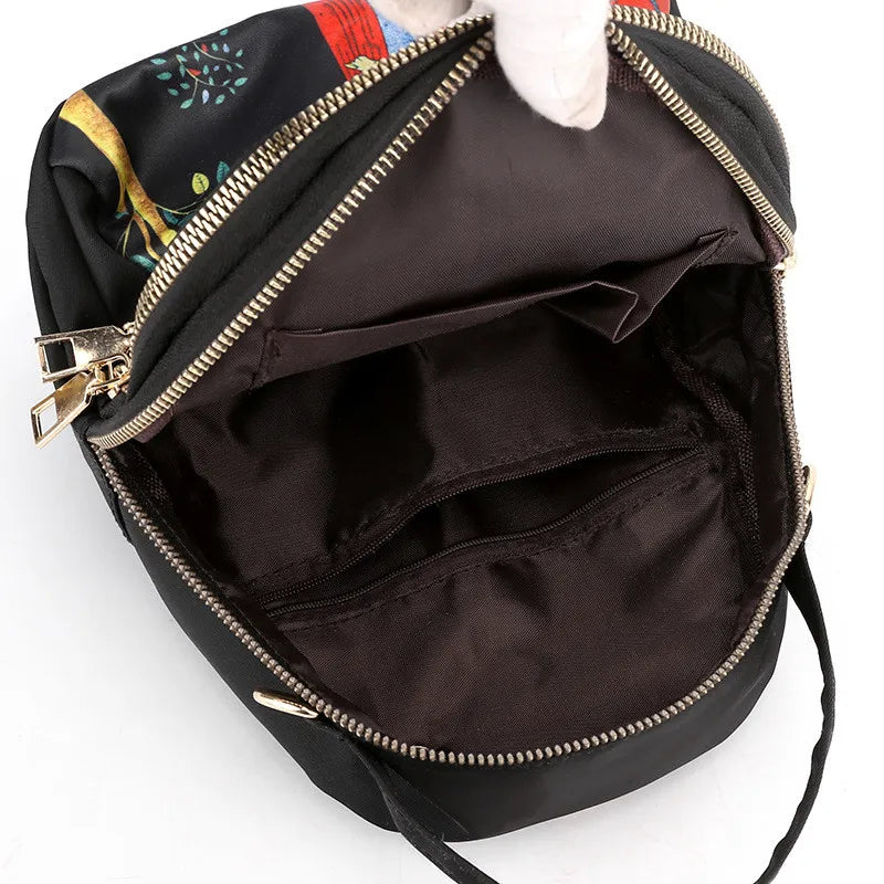 Mini Crossbody Backpack for Women – Printed Oxford Shoulder Bag