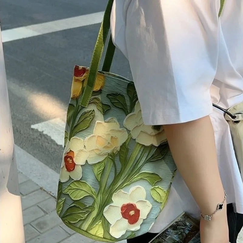 Floral Canvas Tote Bag for Women – Large Capacity Shoulder Bag