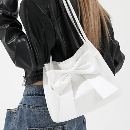 Bow Tote Bag for Women – Large Faux Leather Shoulder Handbag