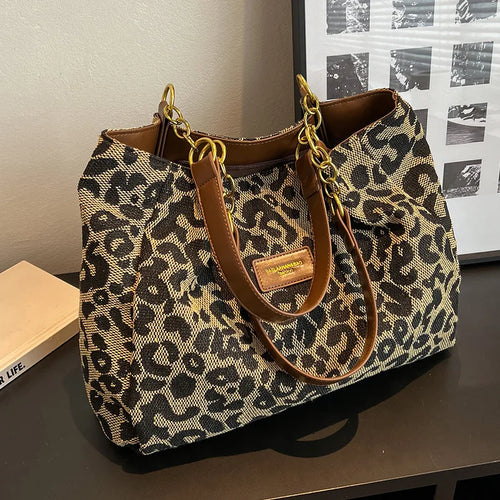 Leopard Print Tote Bag for Women – Large Capacity Retro Shoulder Bag