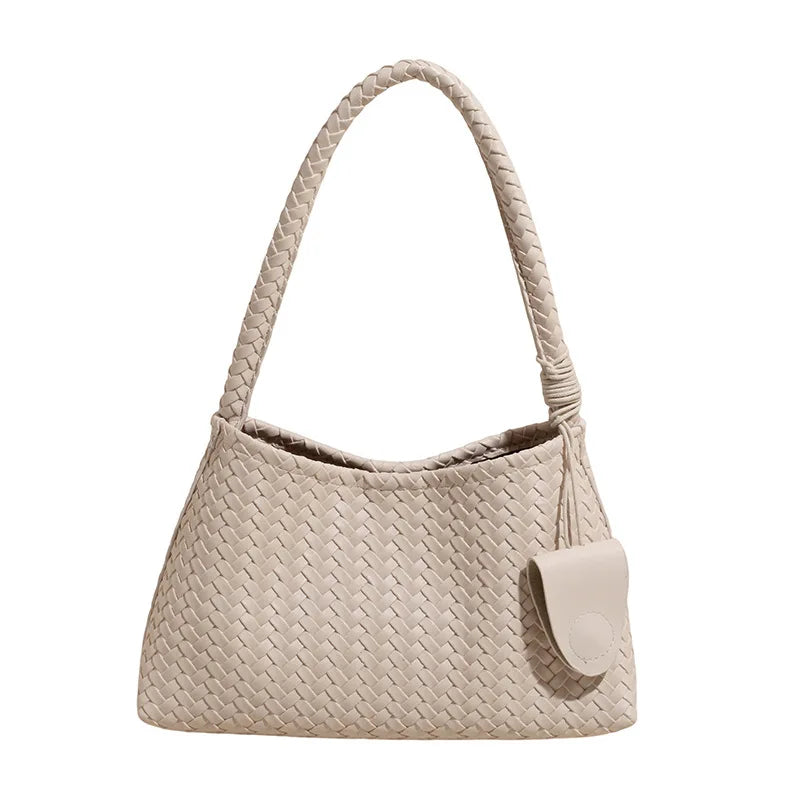 Woven Leather Shoulder Bag – Retro Braided Handle Tote