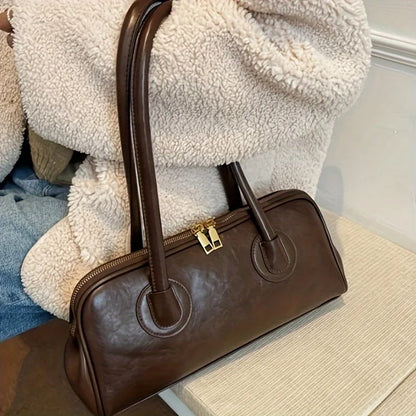 Faux Leather Shoulder Bag – Elegant Women's Handbag with Stitching Detail