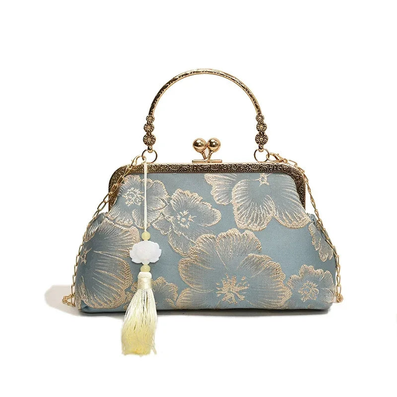 Chinese Style Embroidered Shoulder Bag Elegant Handbag Retro Small Square Wedding Party Luxury