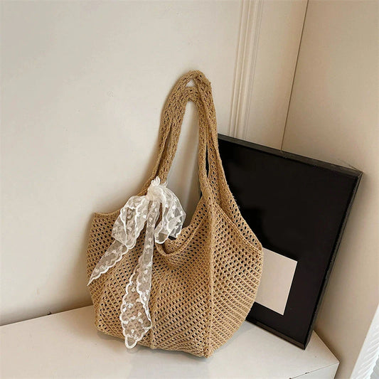 Woven Crochet Tote Bag – Large Capacity Women's Beach Shoulder Bag