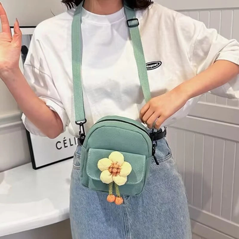 Cute Flower Shoulder Crossbody Bag Canvas Large Capacity Commuter Phone Women S