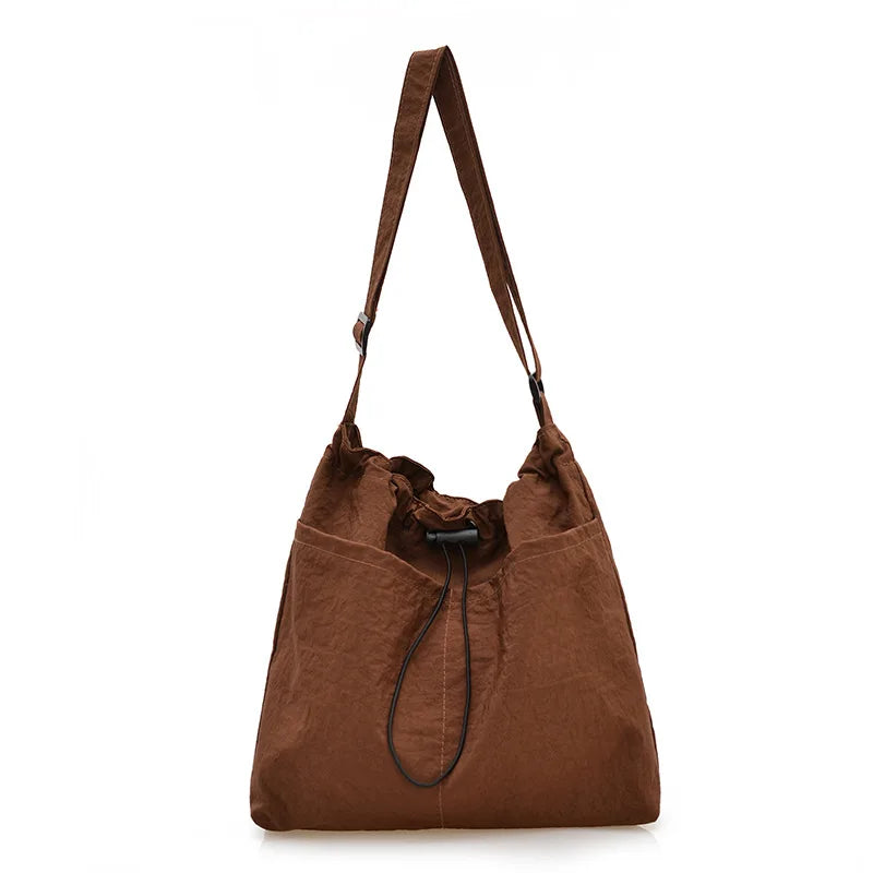 Waterproof Nylon Drawstring Bucket Bag – Pleated Crossbody Shoulder Bag