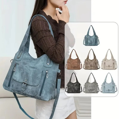 Retro Vegan Leather Women's Shoulder Tote Bag