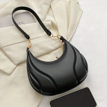 Shoulder Hobo Bag – Chic Crescent Handbag with Gold Hardware