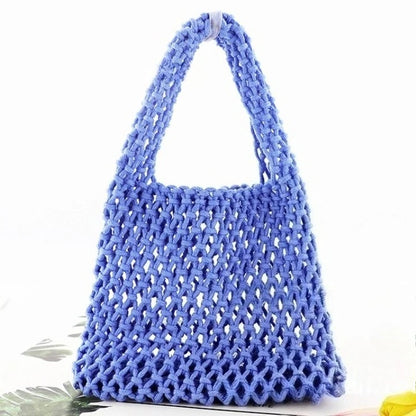 Summer Hollow Woven Cotton Rope Tote Bag Women Handmade Mesh Beach Casual Handbag Shoulder Vacation