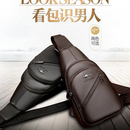 Men S Chest Bag Zipper Cross-Body Casual Shoulder Leather Large Capacity Business Backpack