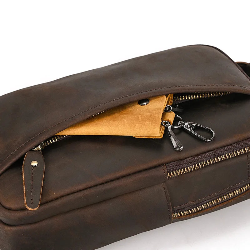 Crazy Horse Skin Breast Bag Head Layer Cowhin Retro Crossbody Outdoor Shoulder Leather Large